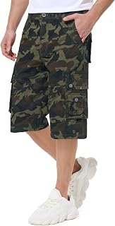 BEST SOUTH Men's Long Cargo Shorts Below Knee 13 Inches Cotton Relaxed Fit