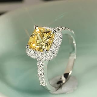 Elegant Wedding Ring for Women Shiny Yellow Cubic Zirconia Accessories