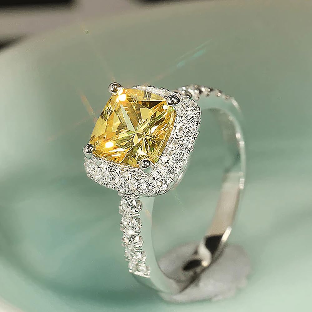 Elegant Wedding Ring for Women Shiny Yellow Cubic Zirconia Accessories