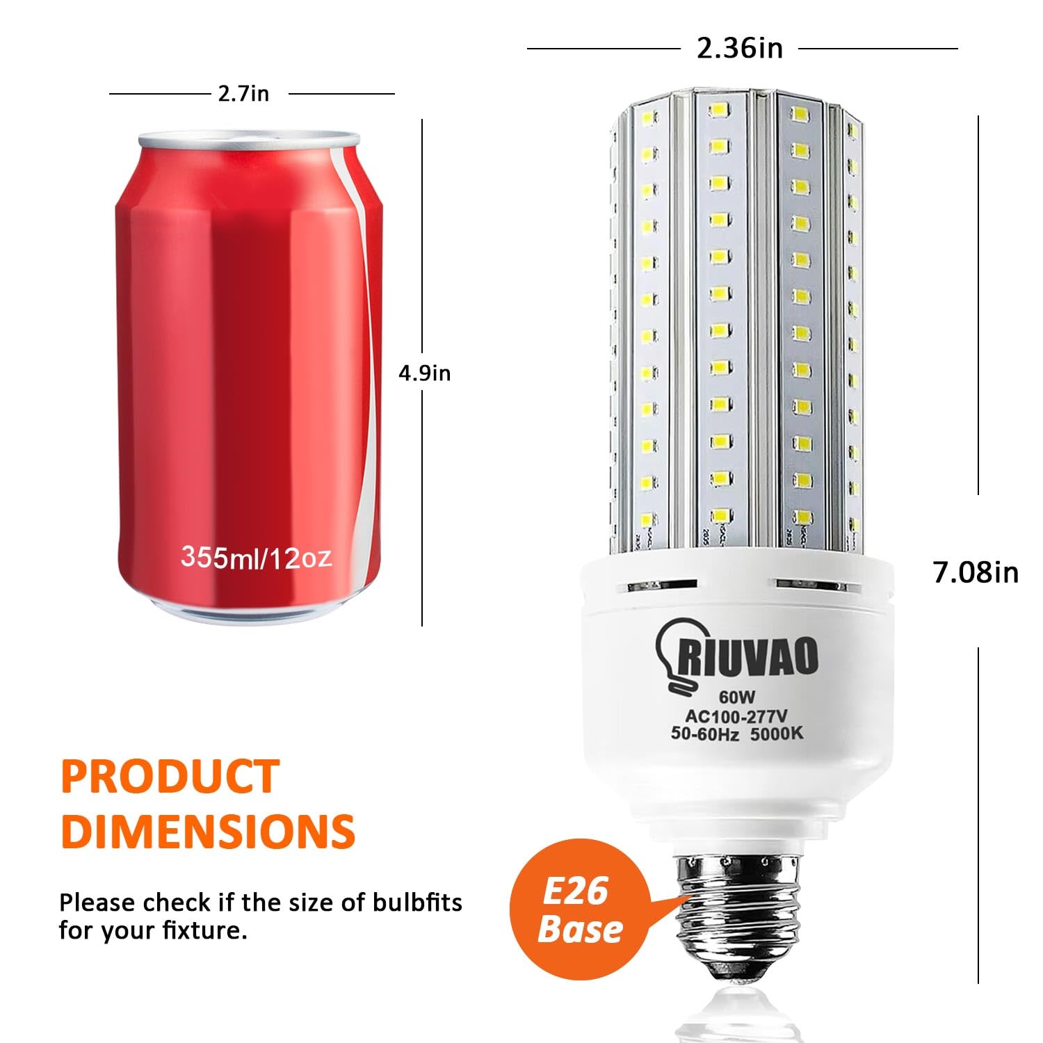 2 Pack 500W Equivalent LED Light Bulb 7500 Lumen 5000K Daylight White Bright E26
