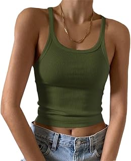 Artfish Women's Basic Sleeveless Crew Neck Ribbed Knit Tank Top