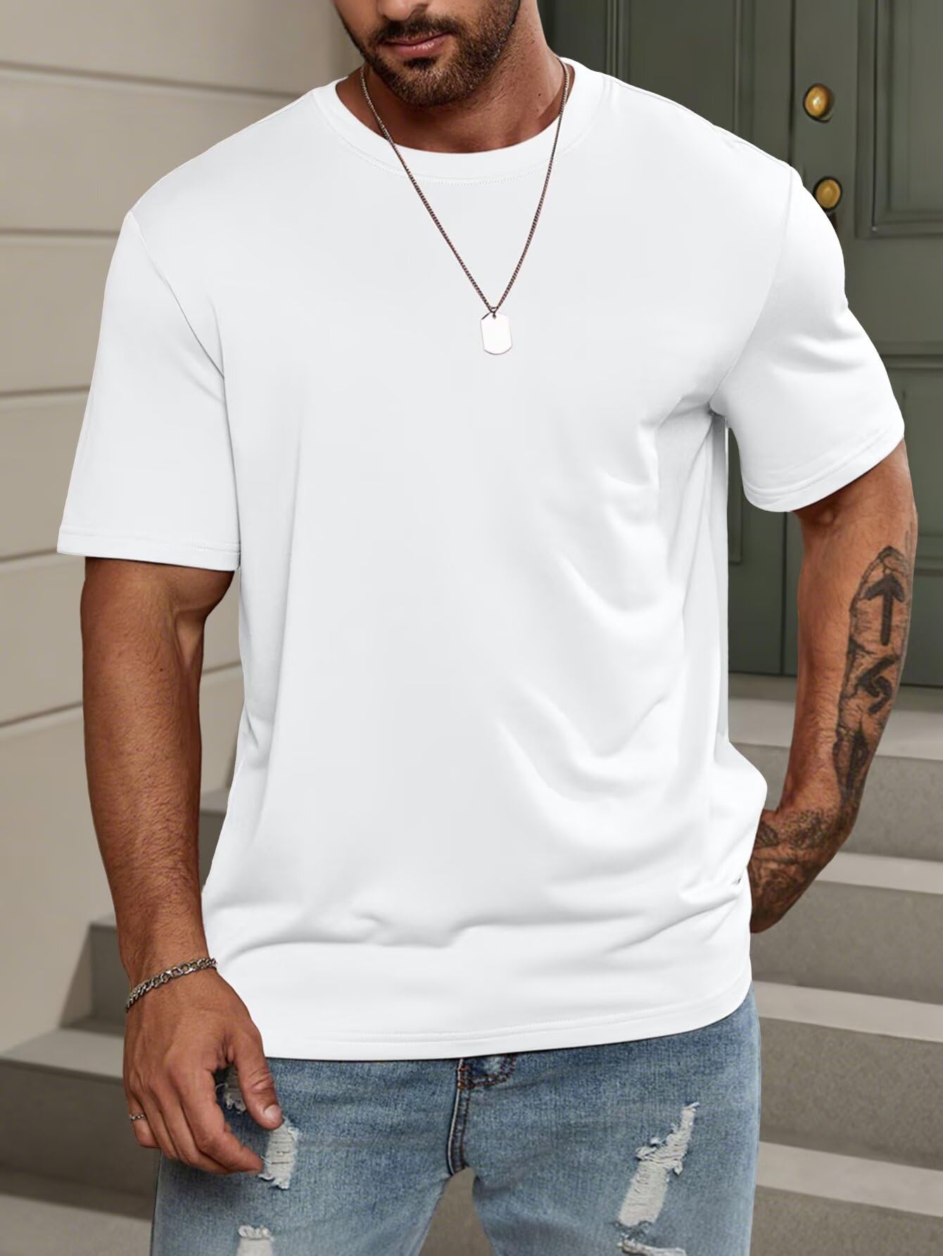 3 Pcs Mens Short Sleeve Soft Cotton Casual Crew Neck T Shirts Set