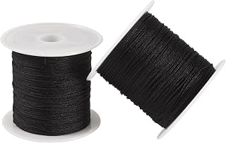 2 Rolls 0.4mm Nylon Cord for Bracelet Chinese Knotting Jewelry Making Necklace Wind Chimes Ornaments Macrame Craft Supplies - Black