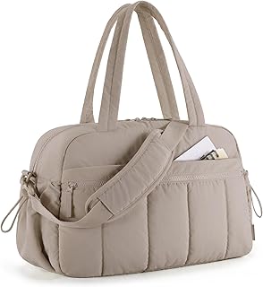 BAGSMART 24L Womens Gym Travel Bag, Weekend Overnight Cabin Bag, Wet Pocket | Duffle Bag with Trolley Sleeve for EasyJet Underseat Ryanair Overhead Bins, for Sports, Hospital, Nappy Bag, Camel