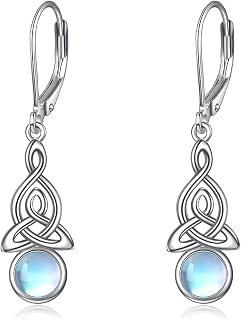 Moonstone Earrings for Women 925 Sterling Silver Irish Celtic Knot Hoop Earrings Leverback Jewelry Gifts
