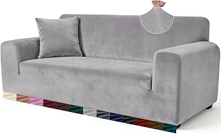 Yeahmart Thick Velvet Sofa Cover, 3 Seater Couch Slipcover, Light Grey
