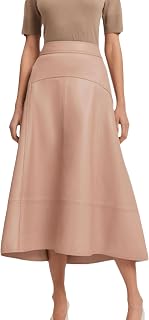 Jild A-Line Leather Skirts for Women - Casual High Waist Midi Length Skirt