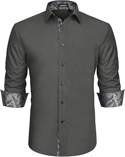 HISDERN Men's Shirt Casual Formal Classic Button Down Dress Shirts Collar Long Sleeve Regular Fit