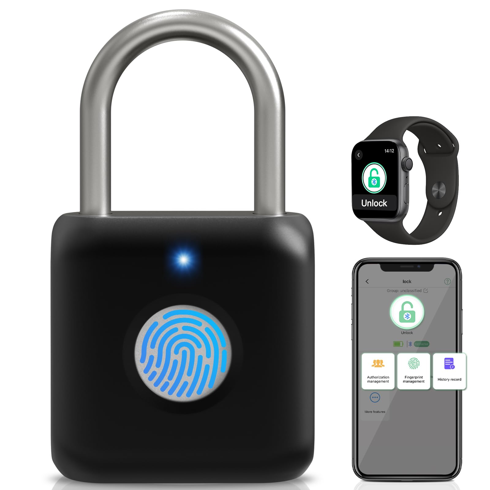 Fingerprint Padlock, Pothunder Smart Padlock, Locker Lock, Fingerprint Lock with