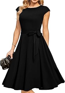 DRESSTELLS Women's Vintage Cocktail Dress, Women's Casual Dress, Round Neck, Short Sleeve, Grape