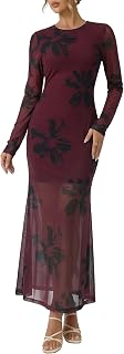 Women's Floral Mesh Cocktail Dresses Long Sleeve Formal Wedding Guest Dress Party Date Night Elegant Dress