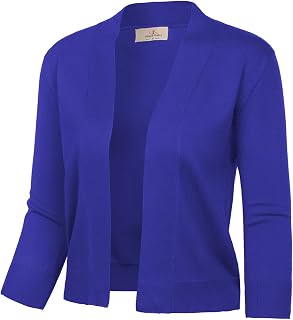 GRACE KARIN Women Cropped Cardigan 3/4 Sleeve Knitted Open Front Bolero Shrug Coat Top S-3XL, Sapphire Blue, XX-Large