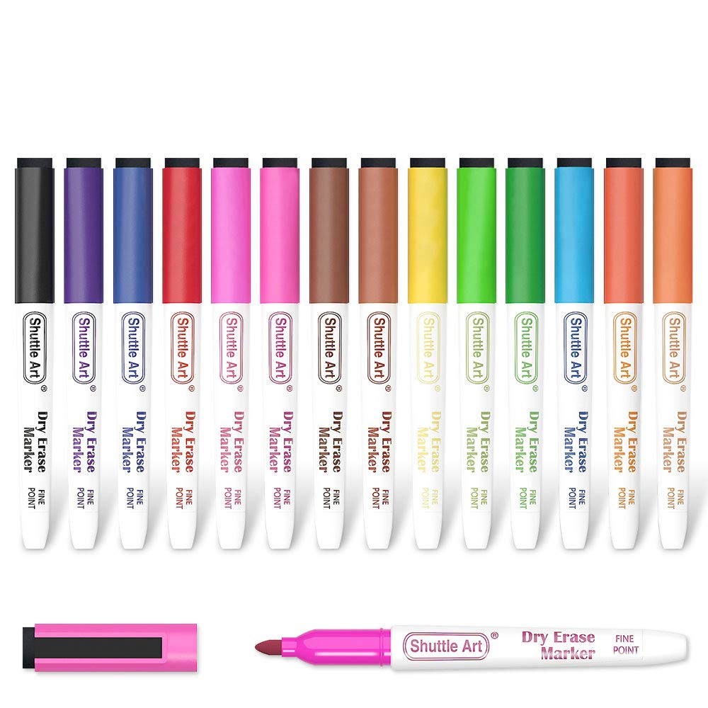 Shuttle Art Dry Erase Markers, 15 Colors Magnetic Whiteboard Markers with Erase,