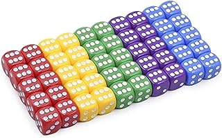 YOLAGGOY 50 Pieces 16MM Standard Game Dice Set，5 Colors 6-Sided Acrylic Game Dice for Board Games Teaching Math Classroom（Rounded Solid）