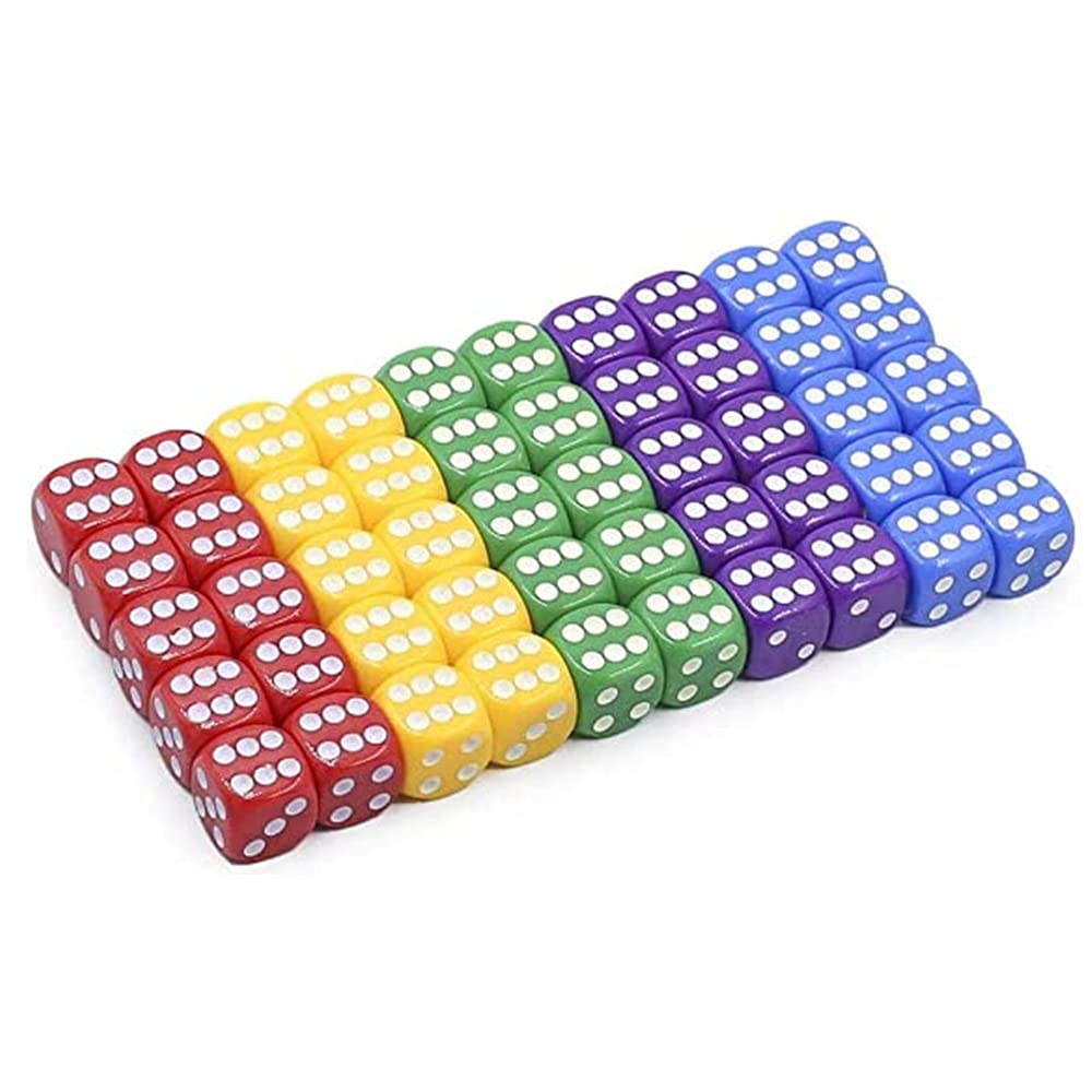 YOLAGGOY 50 Pieces 16MM Standard Game Dice Set，5 Colors 6-Sided Acrylic Game Dic