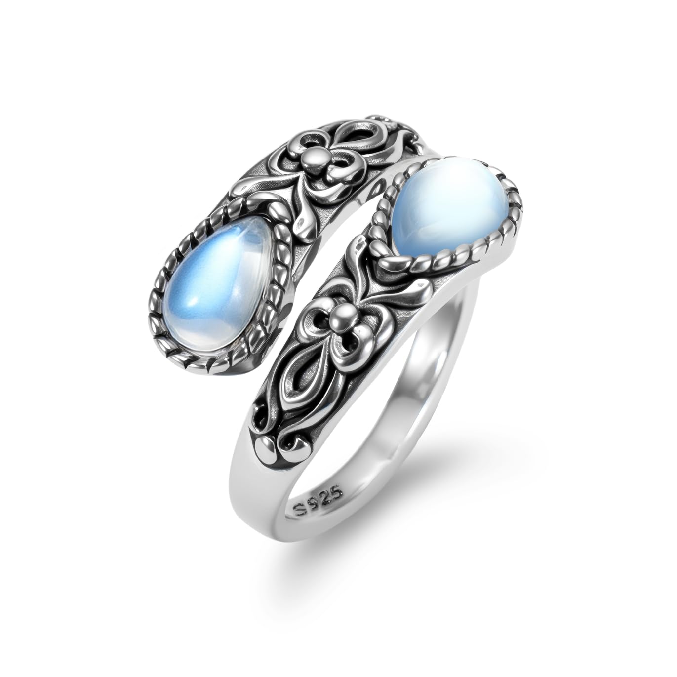 Weviway Sterling Silver Adjustable Vintage Gemstone Ring for Women | Dainty Boho