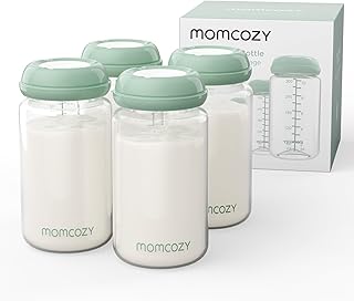 Momcozy Natural Baby Bottles, Wide-Neck, BPA Free Breast Milk Container | 11oz Extra-Large Capacity, 4pcs Storage Collection Bottles for Fridge &amp; Milk Cooler, Breastfeeding Essential for Mom
