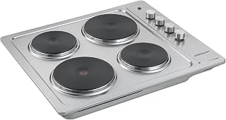 Cookology 60cm Solid Plate Electric Hob - 4 Cooking Zones - Stainless Steel | Built-in Worktop - 6 Heat Settings - Rotary Dials - 500W