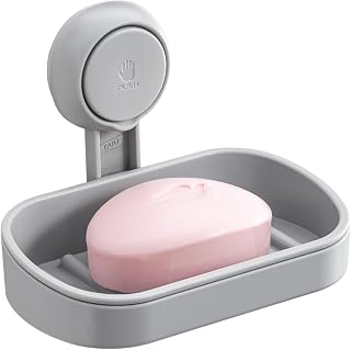 TAILI Suction Soap Dish for Shower, Drill-Free Wall Mounted Holder, Grey