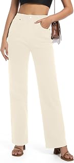 Women's Jeans High Waist Straight Leg Stretch Jeans Trendy Wide Leg Tummy Control Loose Casual Denim Pants