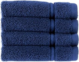 Christy Antalya 4 Piece Face Towel Set 100% Turkish Cotton 600gsm Soft Luxury Flannel 4 Pack Quick Dry Cloths Denim Blue
