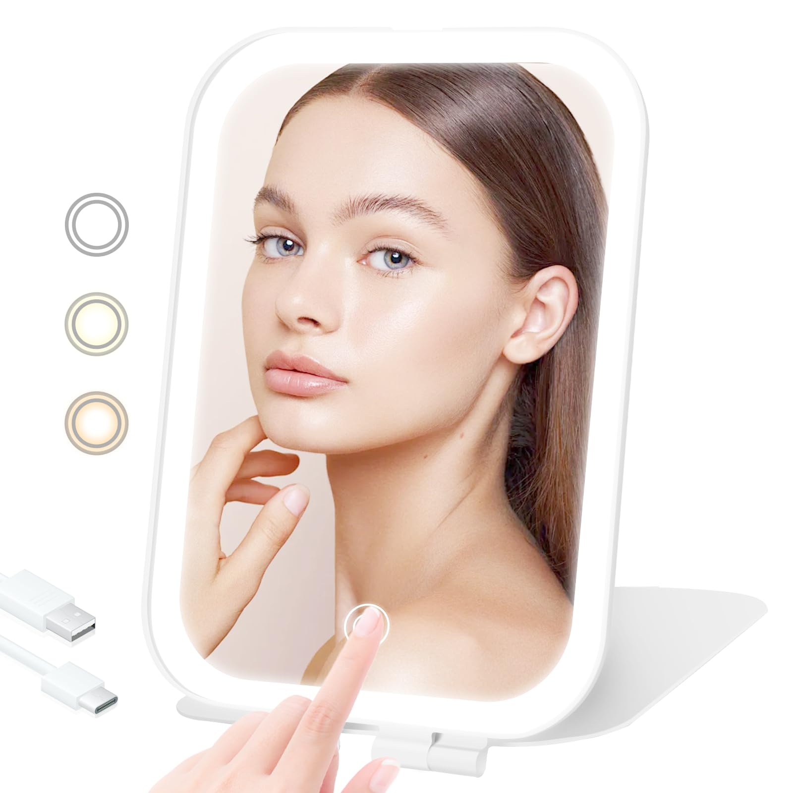TREASO Travel Makeup Mirror, Portable Rechargeable Mirror with Lights | USB-Rech