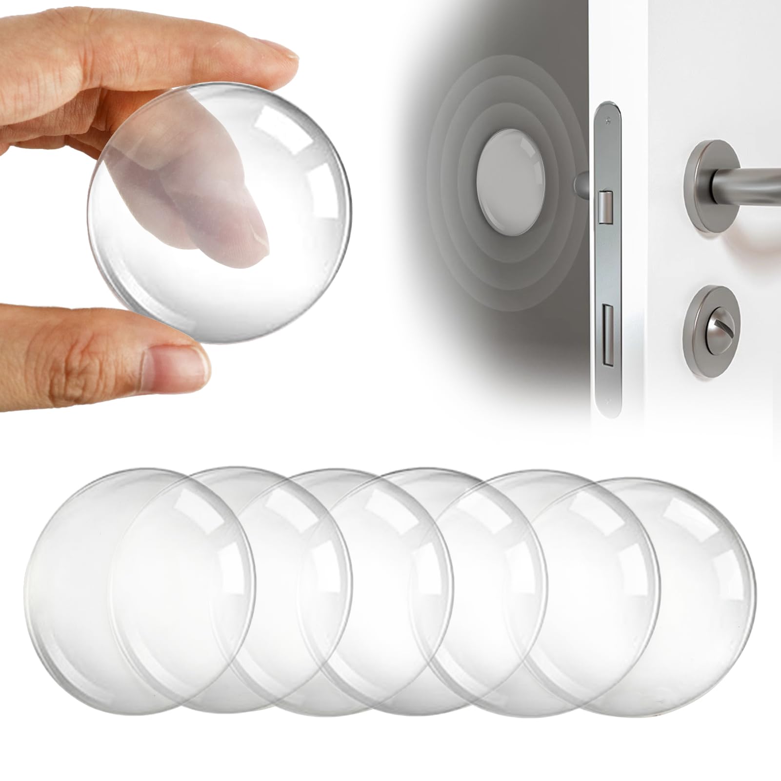 Round Door Stopper 6 Pack - 2" Strong Wall Door Handle Stopper, Clear Self Adhes