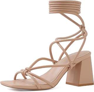 Shoe'N Tale Lace Up Heels Women Square Toe Sandals