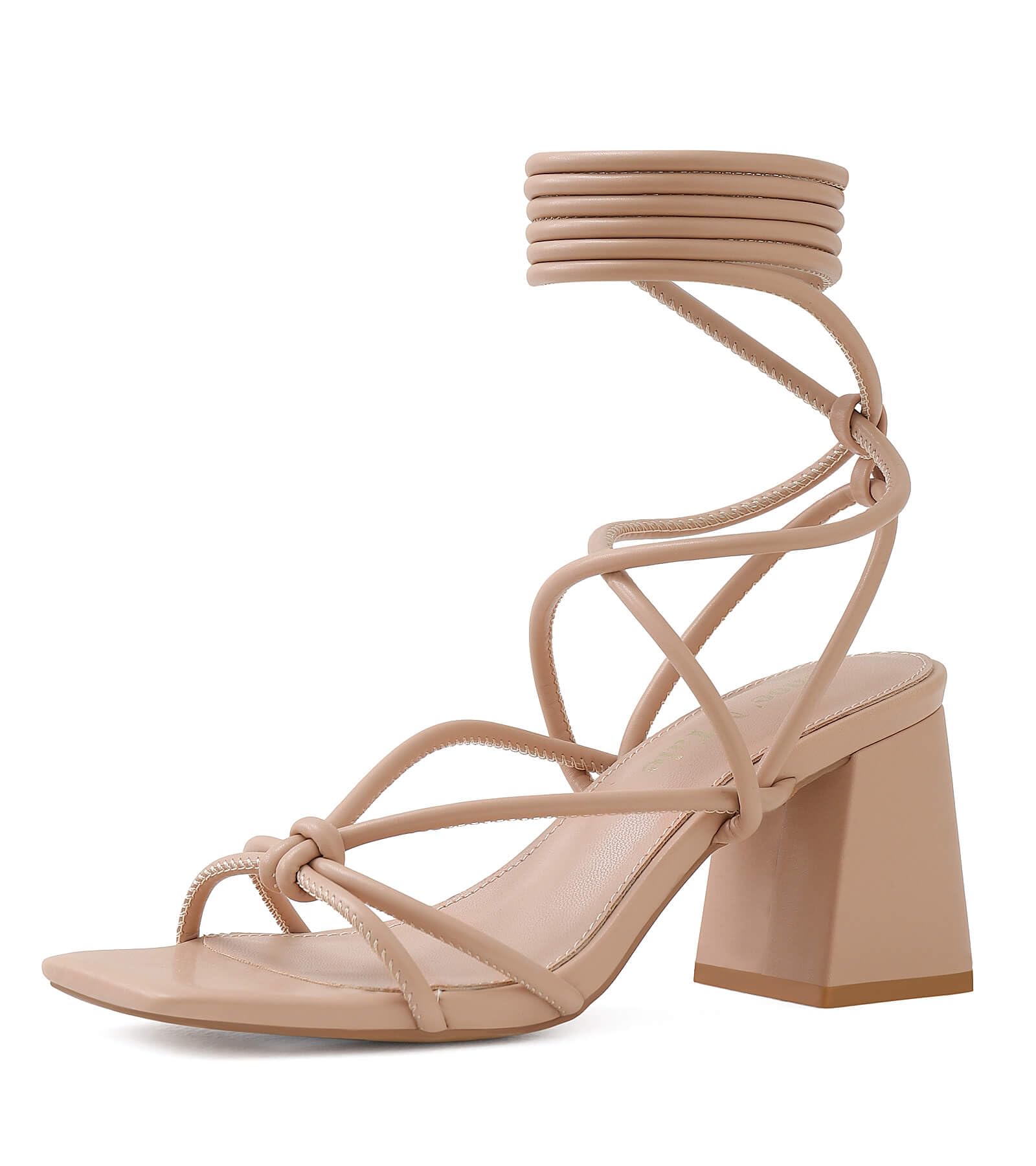 Shoe'N Tale Lace Up Heels Women Square Toe Sandals