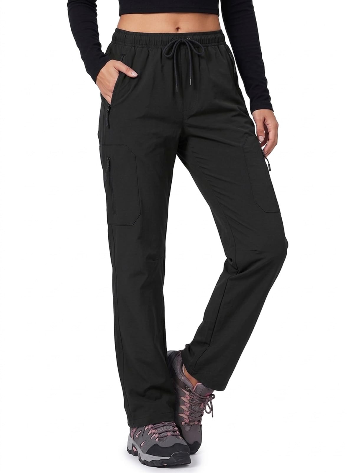 Women Casual Cargo Pants Workout Hiking Baggy Sweatpants with Zipper Pockets