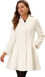 Allegra K Women's Single Breasted Pea Coat A Line Mid-Long Winter Overcoat