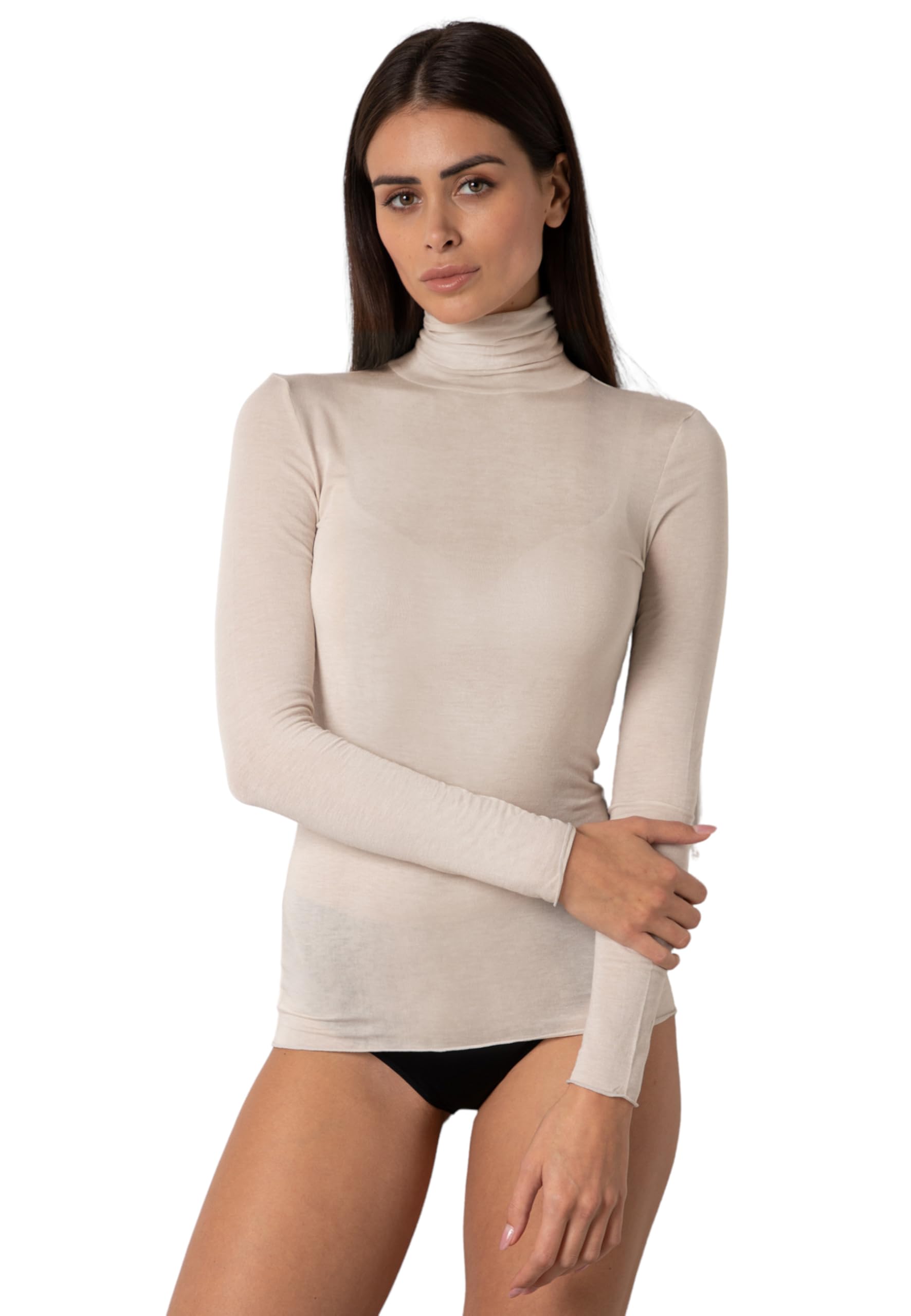 Lovable Modal and Cashmere Long Sleeve Sweater with Mock Neck
