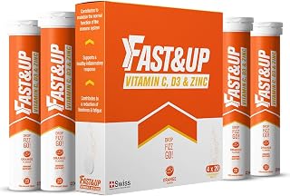 Fast&Up Vitamin C, Vitamin D & Zinc - 80 Effervescent Tablets (4 X 20) - Saver Multipack - Complete Immunity Booster - One Daily - Orange Flavour