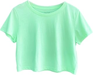 Camiseta corta de algodón 100 % para mujer, manga corta, cuello redondo, ajuste holgado, camiseta básica de verano, casual, para entrenamiento, ropa de moda