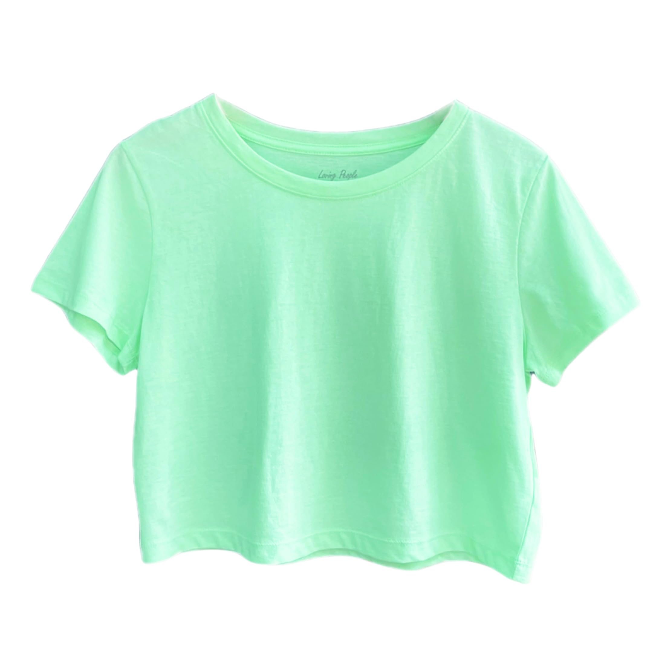 Camiseta corta de algodón 100 % para mujer, manga corta, cuello redondo, ajuste 