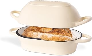 Dutch Oven for Sourdough Bread Baking – Enamelled Cast Iron Bread Loaf Pot – Oven Safe Non Stick Bread Pot – Rectangular, Cream, 22cm x 16cm – by Nuovva