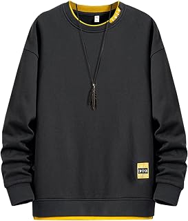 Bligo Men's Autumn Clothes, Sweatshirt, Large Size, L-8XL, Pullover, Long Sleeve, Round Collar, Layered, Casual, Solid, Big Silhouette, Layered-Style, Stylish, Loose, Drop, Long T-Shirt, Casual,
