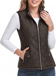 LONGKING 2023 Upgraded, Womens Outerwear Vest with an Inner Pocket, Stand Collar, Lightweight Zip Up Padded Vest for Women..