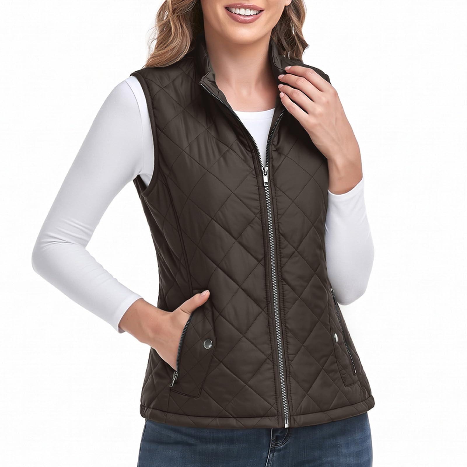 LONGKING 2023 Upgraded, Womens Outerwear Vest with an Inner Pocket, Stand Collar