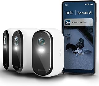 Arlo Essential 3 Wireless Outdoor WiFi Camera, HD, Indoor WiFi Camera, Home Alarm Siren, Motion Sensor, Colour Night Vision, Safe Test Included, 3 Cameras, White