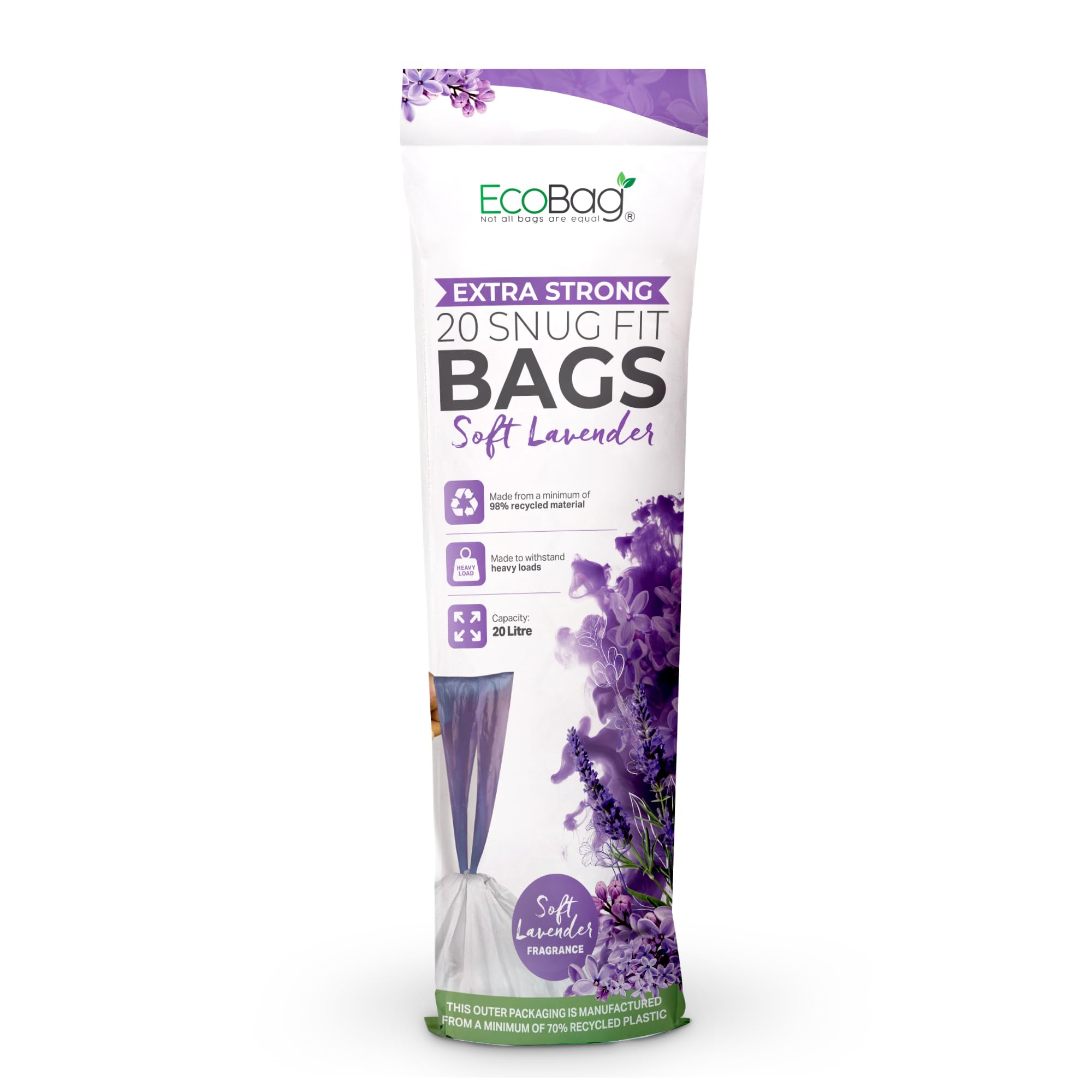 EcoBag - Lavender Scented Kitchen Drawstring Bin Liner - 20L - 24 Microns - Heav
