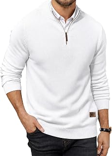 Mens Sweater Quarter Zip Sweater Striped Fall Winter Polo Pullovers