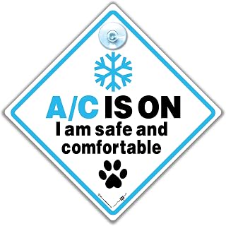 Pet Safety Car Window Sign, 14 cm, A/C Running Notice with Suction Cup, Dog Air Con Sign, Comfort Alert