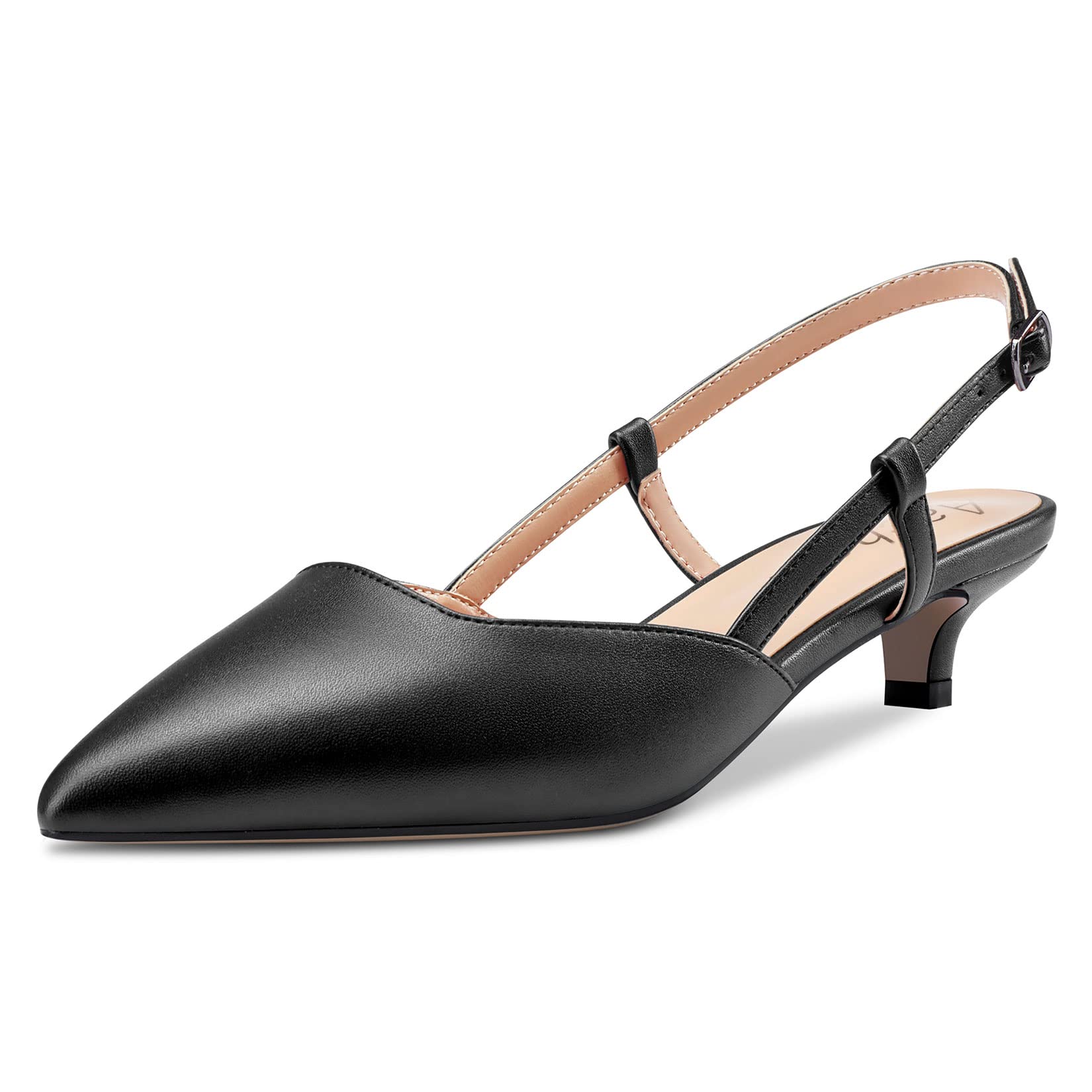 Aachcol Women's Low Kitten Heel Pumps Lace Toe Cap Ankle Strap Slingback Dress S