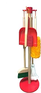 JustForKids Kids Cleaning Set, 6 Pieces - Wooden Pretend-Play Housekeeping Toy with Broom, Mop, Brush, Duster, Dustpan & Hanging Stand, STEM Learning Toy for Toddlers & Kids, Boys & Girls, Multicolor