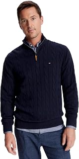 TOMMY HILFIGER Men's Signature Cable Kint Quarter Zip Pullover Sweater 2025 Collection