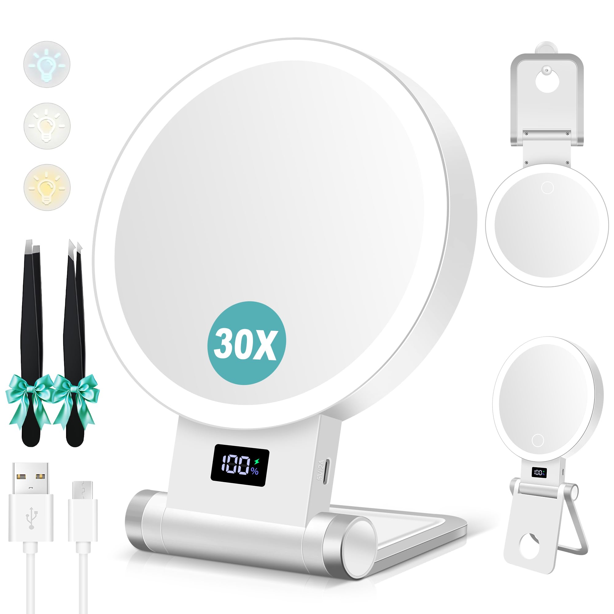 B Beauty Planet Magnifying Mirror with Light 30X, 2000mAh 1X/ 30X Magnifying Mak