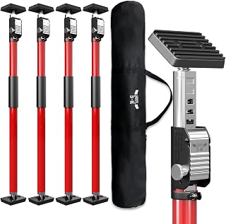 3-H Cabinet Jack, Adjustable Support Pole 29.5-52.3in, Red, 4 Pack | All-steel with self-locking ratchet. Supports 50KG. For drywall, cabinets & countertops.