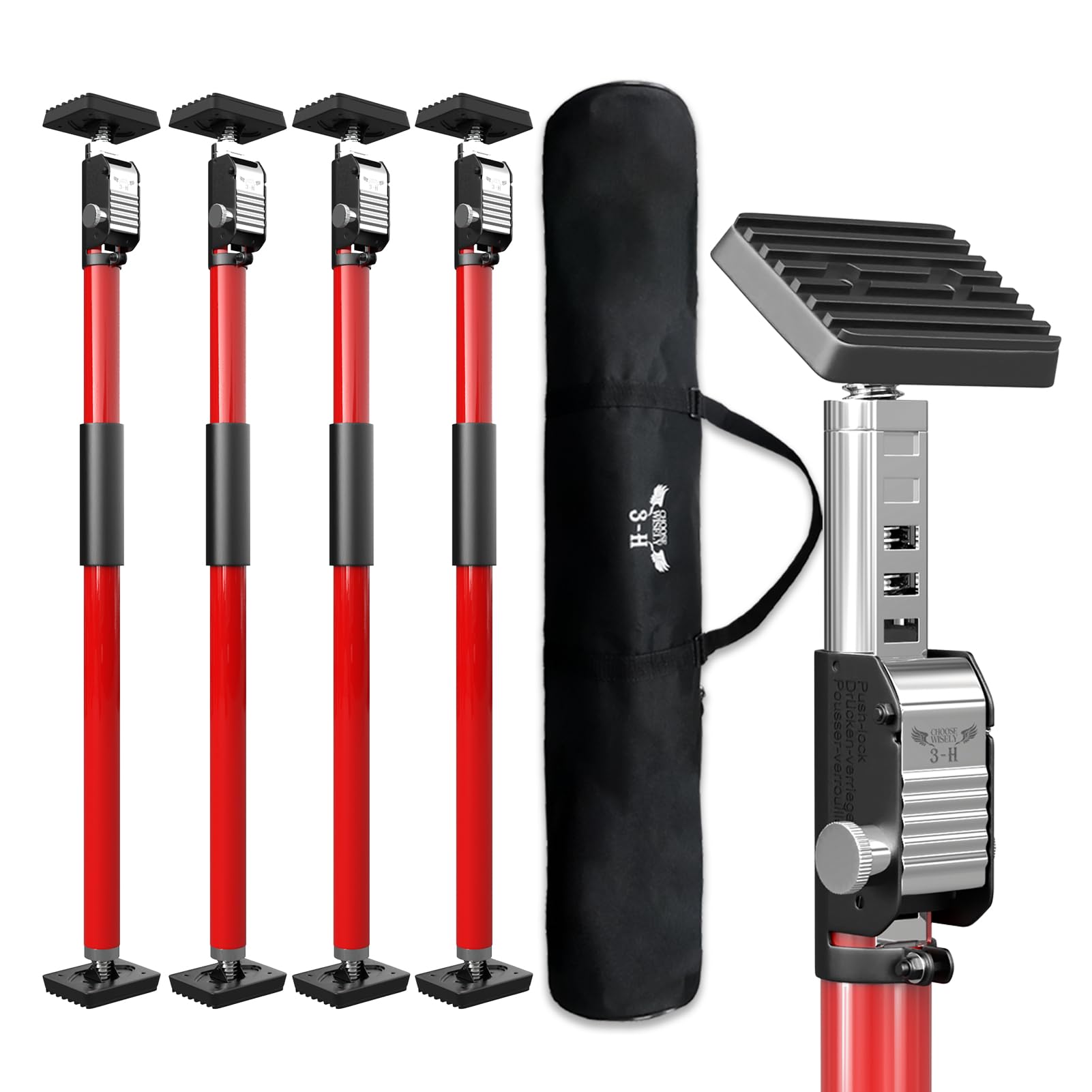 3-H Cabinet Jack, Adjustable Support Pole 29.5-52.3in, Red, 4 Pack | All-steel w