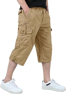 KEFITEVD Men's 3/4 Cargo Shorts Bermuda Shorts Summer Cotton Trousers